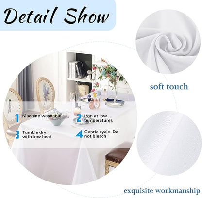 6 Pack White Table Cloth Rectangle Table 60 x 102 Inch Tablecloths for 6 Foot Rectangle Tables. Stain and Winkle Resistant Polyester Washable White TableCloths for Parties Wedding Dining