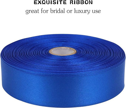Blue Solid Satin Ribbon 1 Inch 50 Yards Solid Polyester Fabric Ribbon for Gift Wrapping Wedding Christmas Baby Shower Birthday Party Decoration Handmade Immortal Flower Craft