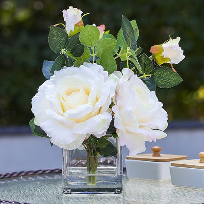 Enova Floral Set of 4 Cube Glass Vase, 4x4X4 Inch Glass Flowers, Clear Square Glass Vases, Floating Candle Holders, Table Decorative Vase for Home Office Décor, Wedding Centerpieces