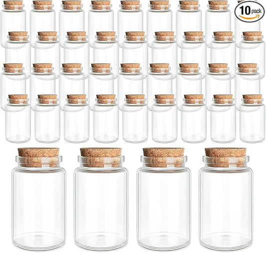 JIUYUE 10 pcs 50 ml Small Glass Bottles with Cork,Jars with Cork Lids(1.69 oz-1.45x2.75 inch)