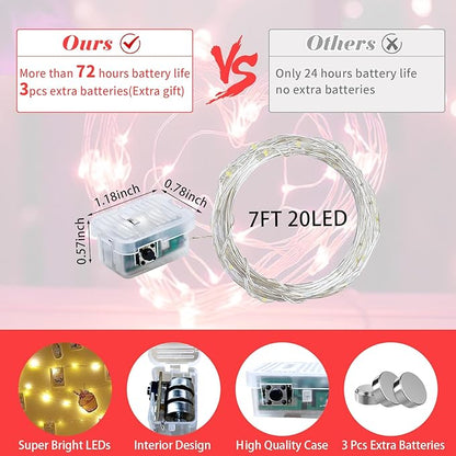 100 Pack Red Fairy Lights 7Ft 20 LED Twinkle String Lights 3 Modes Battery Operated Waterproof Firefly Starry for Mason Jar Party Wedding Christmas Valentines Day Table Centerpieces