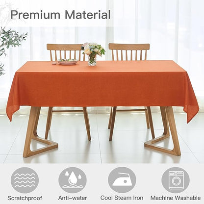 maxmill Linen Textured Rectangle Tablecloth Water Resistant Wrinkle Free Spillproof, Soft Fall Table Cloth for Thanksgiving Party Harvest Holiday Tablecloths Halloween Decoration, 60 x 84 Inch Rust