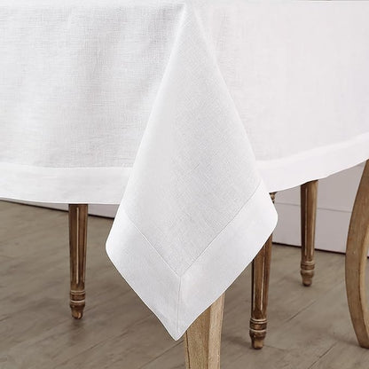 Solino Home Linen White Tablecloth 60 x 132 Inch - 100% Pure Linen Rectangular Tablecloth - Machine Washable Table Cloth for Fall, Autumn, Halloween, Thanksgiving, Christmas, Holiday - Fete