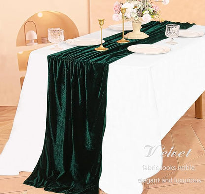 Velvet Table Runner 20 x 120 Inches 10ft Luxurious Thick Soft Velvet Christmas Thanksgiving Wedding Reception Table Runner for Party Reception Decorations(Emerald Green, 6 Pack)