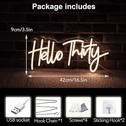 Warm White Hello Thirty Neon Sign 30th Birthday Party Neon Sign For Wall 30th Birthday Photo Background Neon Lights Neon Sign For Bedroom Living Room Dorm Office Decor