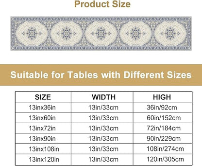 Boho Bohemia Style Table Runner, Vintage Blue Gold Retro Flower Rustic Country Style Floral Print Pattern for Home Kitchen Table Decor Dining Coffee Room Garden Party Decor 13x120in
