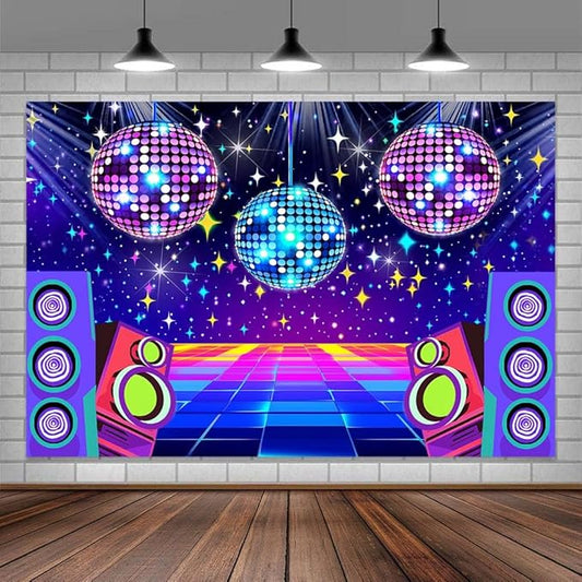 Dance Party Backdrop Retro 80s 90s Theme Stage Dance Ball Music Birthday Party Decoration DJ Photography Background 8 x 6 ft for Baby Shower Picture Photo Shoot Polyester Fabric,Multi2