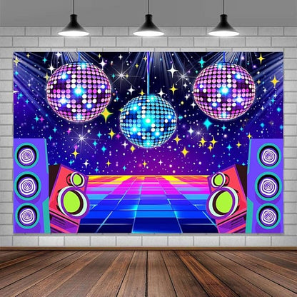 Dance Party Backdrop Retro 80s 90s Theme Stage Dance Ball Music Birthday Party Decoration DJ Photography Background 12 x 10 ft for Baby Shower Picture Photo Shoot Polyester Fabric,Multi2