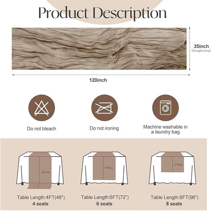2 Pcs Nude Cheesecloth Table Runner - 120 inch 10FT Boho Rustic Gauze Cheese Cloth Table Runner Decor for Spring Summer Party Wedding Birthday Baby Bridal Shower Home