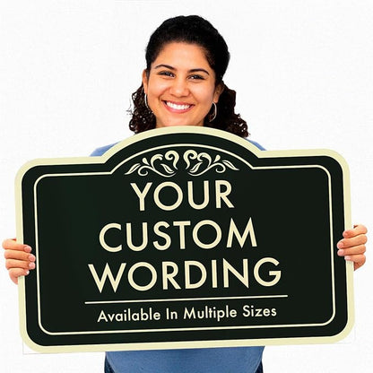 Custom Decorative Outdoor Metal Signs, Aluminum, Customized Driveway Signs, Waterproof, Made In USA, Style 1 Black Charcoal 14x10 In