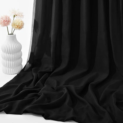 VACVELT Wedding Arch Draping Fabric - Black Chiffon, 2 Panels Sheer Drapes, 30 Inch x 20ft Backdrop Curtain, Outdoor Sheer Drapery for Ceremony Party Ceiling