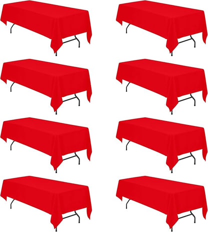 BRILLMAX 8 Pack Red Tablecloths for 8 Foot Rectangle Tables 60 x 126 Inch - 8ft Rectangular Bulk Linen Polyester Fabric Washable Cloth Cover for Wedding Reception Banquet Birthday Party