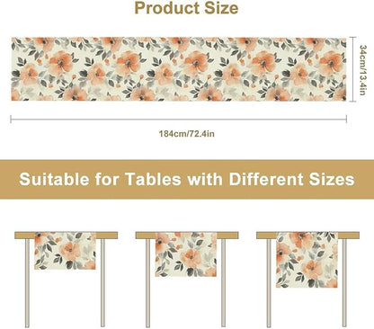 Floral Fall Table Runner, Rustic Watercolor Orange Flowers Seasonal Summer Autumn Table Runner for Kitchen Dinning Table Runner Decor Home Wedding Party Holiday, 13x60 Inch