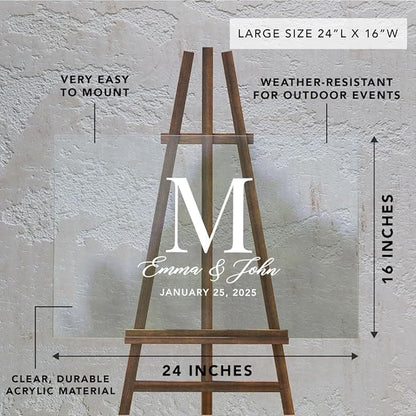 Andaz Press Custom Large Wedding Acrylic Sign, 16 x 24 Inches, Classic Monogram, Personalized Sign, Welcome Sign For Modern Wedding Theme