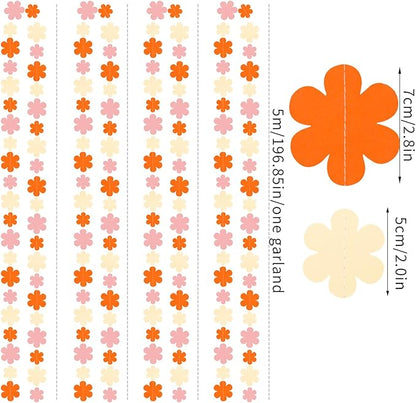 Orange-Pink Fall Party-Decorations Streamers-Garland - 52ft Boho Flower Hanging Paper Banner, Groovy Birthday Baby Bridal Shower Bachelorette Wedding Engagement Thanksgiving Day HalloweenDecor Hugfond