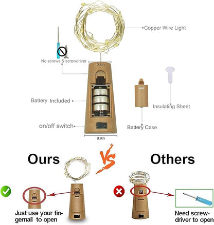Wine Bottle Lights with Cork, Battery Operated 9 Pack 20 LED Cork Shape Silver Wire Fairy Mini String Lights(No Bottles) for DIY, Party, Decor, Christmas, Halloween,Wedding (9, Warm White)