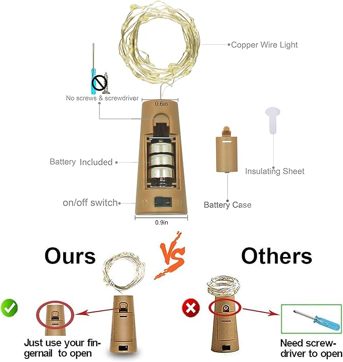 Wine Bottle Lights with Cork, LoveNite Battery Operated 20 LED Cork Shape Silver Wire Colorful Fairy Mini String Lights(No Bottles) for DIY, Party, Decor, Christmas, Halloween,Wedding (15, Cool White)