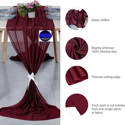MDS Halloween Chiffon Table Runner - 25 Pack, 29 x 170 Inches, 14ft Each - Sheer Spooky Table Runners for Haunted House Parties, Trick-or-Treat Tables, Witchy Décor, Wedding & Events - Burgundy
