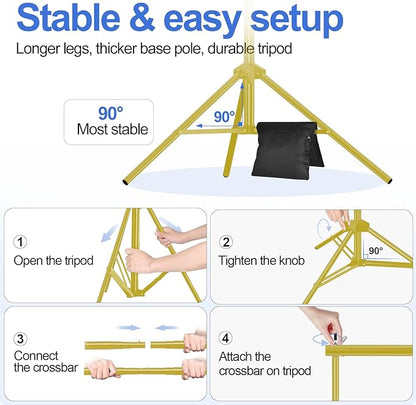 EMART Backdrop Stand 10x10ft(WxH) Photo Studio Adjustable Background Stand Support kit with 2 Crossbars, 8 Clamps, 2 Sandbags and Carry Bag for Parties, Events Decoration, Wedding -Titanium Gold