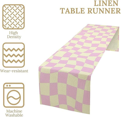 Hippie Table Runner Retro Geometric Square Purple Grid 60s70s Style Kitchen Restaurant Decoration for Indoor and Outdoor Wedding Party Table Runner 13x108 Inch