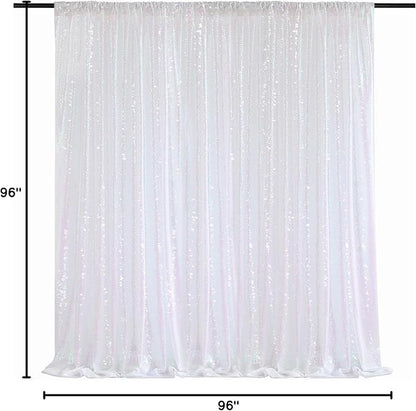 8ft x 8ft White Iridescent Sequin Backdrop Curtain Sparkly Background Drapes for Wedding Birthday Baby Shower Event Decorations