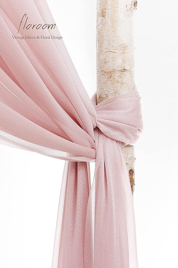 Floroom Wedding Arch Draping Fabric 2 Panels 20Ft Dusty Rose Chiffon Fabric Drapes Arbor Drapery Wedding Ceremony Reception Swag Decorations