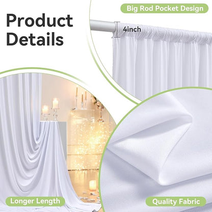 10ftx12ft Wrinkle Free White Backdrop Curtain, 8 Panels 12FT Height White Wedding Backdrop Drapes, Silky Polyester Back Drop Cloth for Birthday Photography Background Party Backdrop Draping
