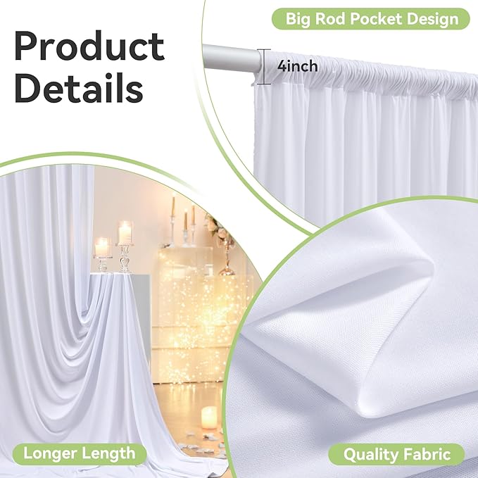 20ftx12ft Wrinkle Free White Backdrop Curtain, 4 Panels 12FT Height White Wedding Backdrop Drapes, Silky Polyester Back Drop Cloth for Birthday Photography Background Party Backdrop Draping