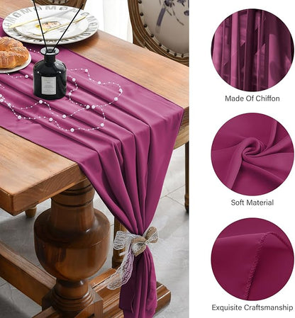 2 Pack 10 Ft Chiffon Table Runner Fuchsia Gauze Long Table Runners 27x120 Inches Sheer Tulle Table Runner for Rustic Wedding Reception Bridal Shower Decorations Birthday Party