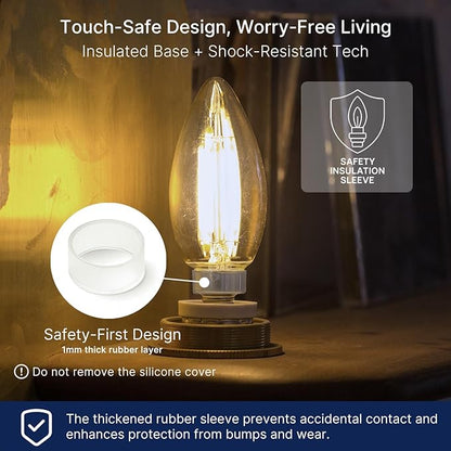 FLSNT 60W Equivalent LED Chandelier Light Bulbs, Dimmable LED B11 E12 Candelabra Base Bulbs, 3500K Natural White, 550LM, 12 Pack UL,CA65 Listed.