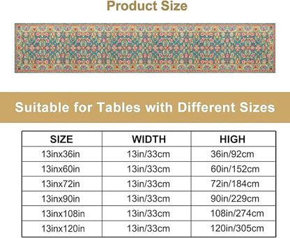 Vintage Boho Floral Table Runner, Rustic Country Farmhouse Teal Red Purple Flower Pattern for Home Kitchen Table Decor Dining Coffee Room Party Decor 13x108in