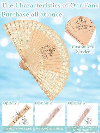 1Pcs Personalized Folding Hand Fans Custom Engraved Summer Wedding Fans,Personalized Wooden Fans Party Favor Bridal Shower Gifts for Guests