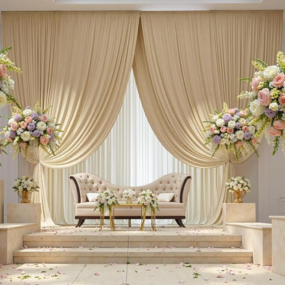 10×12 ft Wrinkle Free Beige Backdrop Curtain for Weddings Parties, 2 Panels 5×12ft Long Silky Polyester Photo Backdrop Drapes for Birthday Baby Shower Photography Background Cloth