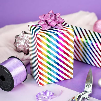 Burymento Rainbow Stripes Wrapping Paper, Gift Wrap for Birthday, Valentines, Mothers day, Graduation, Wedding, Fathers day, Baby Shower, Christmas (17in x 32.8ft)