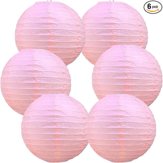 BEISHIDA 6-Inch Pink Round Paper Lanterns Hanging Decorative Chinese Paper Lanterns Lamp for Valentine Birthday Wedding Party Decoration and Baby Bridal Shower（6 Packs）