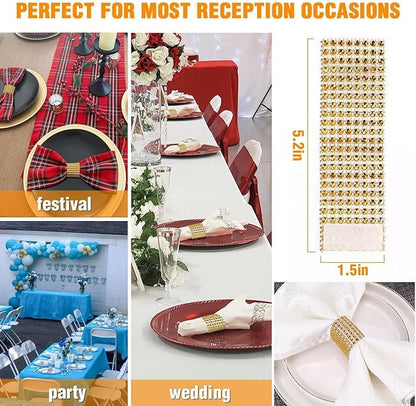 Gold Napkin Rings Set - 300 Rhinestone Crystal Napkin Rings for Wedding, Dinner, Parties & DIY Decoration