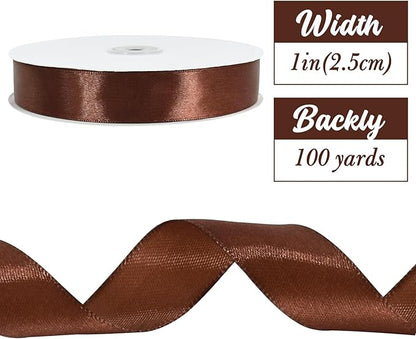 TONIFUL 1 Inch x 100yds Coffee Brown Satin Ribbon, Thin Solid Color Satin Ribbon for Gift Wrapping, Crafts, Hair Bows Making, Wedding Party Decoration, Invitation Cards, Floral Bouquets, Christmas