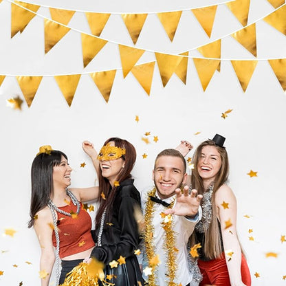 Gold Party Decorations Metallic Fabric Triangle Pennant Banner Gold Flag Bunting Garland for Graduation Birthday Wedding Anniversary Bridal Shower Bachelorette Engagement Hen Party Decoration Supplies