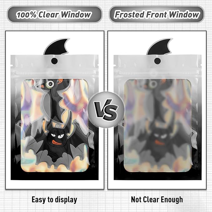 Funfery 100 Pack Gradient Holographic Bags,Resealable Bags with Zipper,Clear Window Packaging Pouchs,Foil Bag for Food Storage,Small Business,Sample Jewelry Bag(3.5×4.7In,White Black)