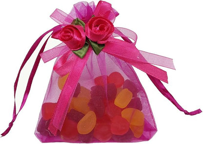 Ankirol 50pcs Sheer Organza Favor Bags For Wedding 3.8x4.8'' Gift Bags Samples Display Drawstring Rose Pouches (hot pink)