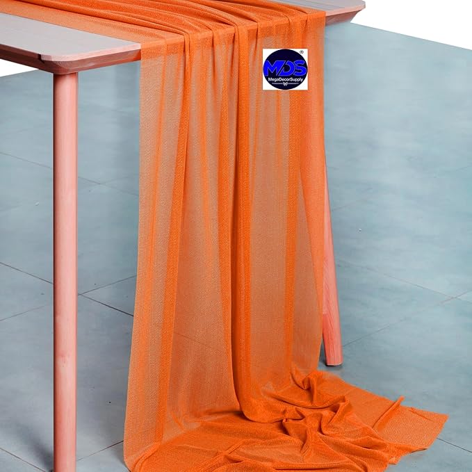 MDS Halloween Chiffon Table Runner - 25 Pack, 29 x 170 Inches, 14ft Each - Sheer Spooky Table Runners for Haunted House Parties, Trick-or-Treat Tables, Witchy Décor, Wedding & Events - Orange