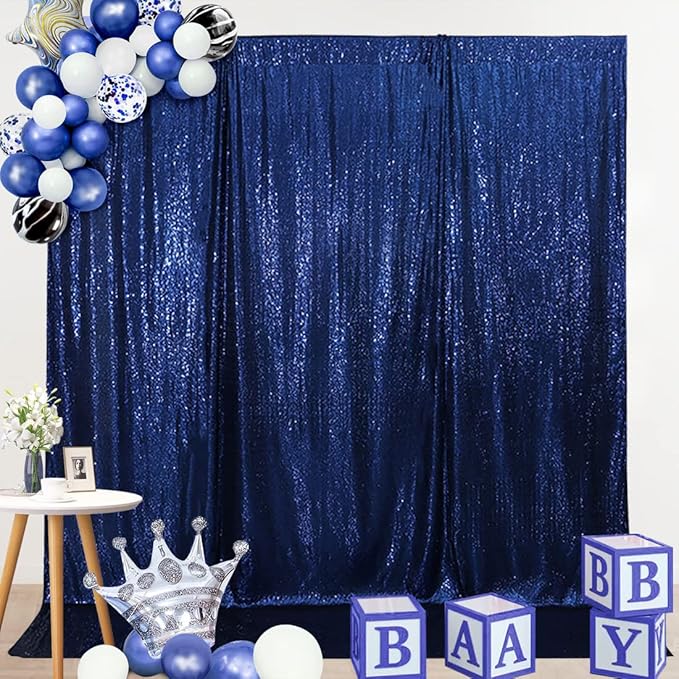 SquarePie Sequin Backdrop Not See Through Thick Background Glitter Curtain Party 6FT x 6FT Navy Blue