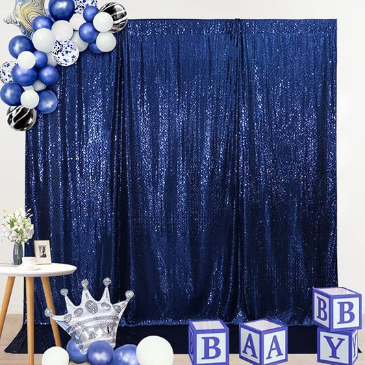 SquarePie Sequin Backdrop Not See Through Thick Background Glitter Curtain Party 6FT x 6FT Navy Blue