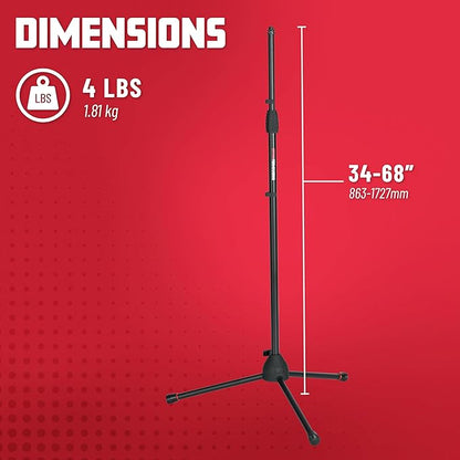 Gator Frameworks Standard Tripod Microphone Stand with Adjustable Height and Both 3/8" and 5/8" Adapters (GFW-MIC-2000)