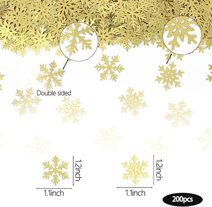 200PC Gold Foil Paper Snowflakes Confetti Christmas Party Table Decorations Snowflake For DIY Crafts For Winter Holiday Wedding Birthday Baby Shower Party Supplies