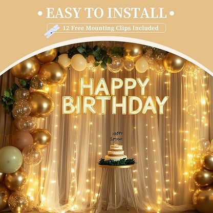 10x10ft Champagne Tulle Backdrop Curtain with String Lights, Wrinkle-Free Sheer Wedding Backdrop for Birthday Parties, Baby Shower, Bridal Shower, Photo Shoots and Home Decorations, Champagne