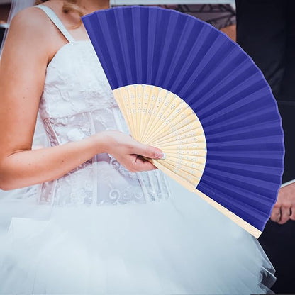 Aneco 18 Pieces Handheld Fans Cloth Hand Fans Bamboo Folding Fans for Wedding Decoration, Church Wedding Gifts, Party Favors, DIY Decoration (Royal Blue)