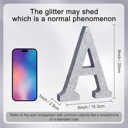 TONIFUL 8 Inch Silver Glitter Letter A Table Centerpiece A-Z Silver Birthday Party Decorations,Silver Alphabet A for Birthday,Chrismas,Graduation,Bridal Shower,Wedding,Anniversary Party Supplies