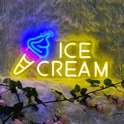 Ice Cream Neon Sign Ice Cream Light Ice Cream Signs for Business, Ice Cream Bar Sign Decor for Drinking Bar Party Bedroom Decoration Birthday Gift, 15.7"" x 7.8""