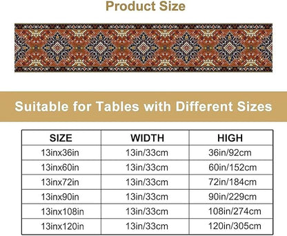 Vintage Boho Orange Table Runner, Country Rustic Farmhouse Magical Abstract Print Pattern for Home Kitchen Table Decor Dining Coffee Room Garden Party Decor 13x90in